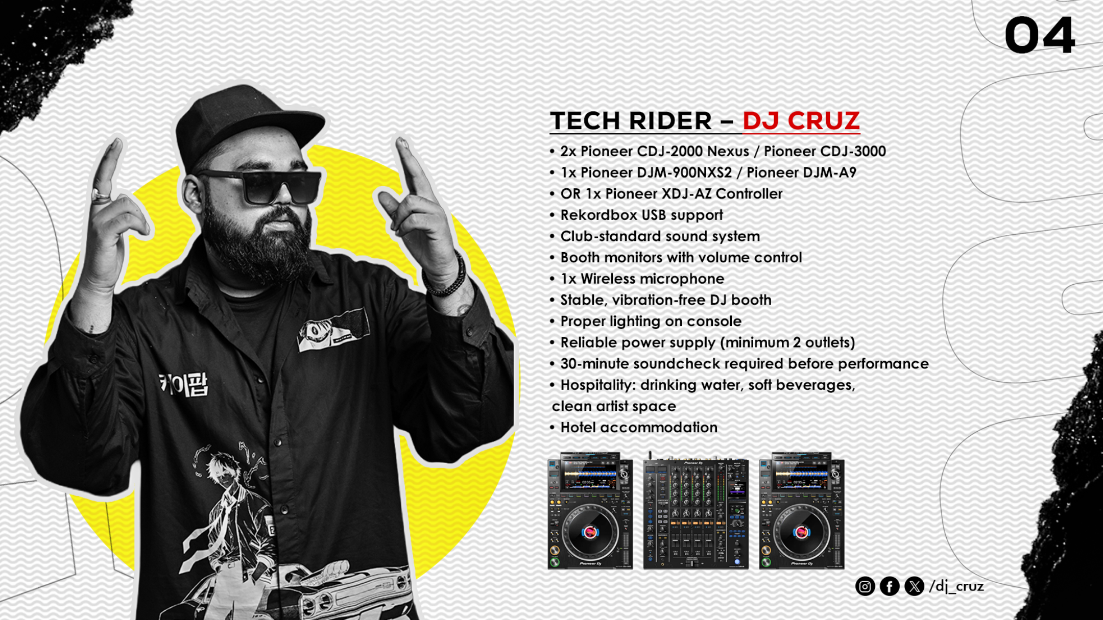 DJ CRUZ tech rider